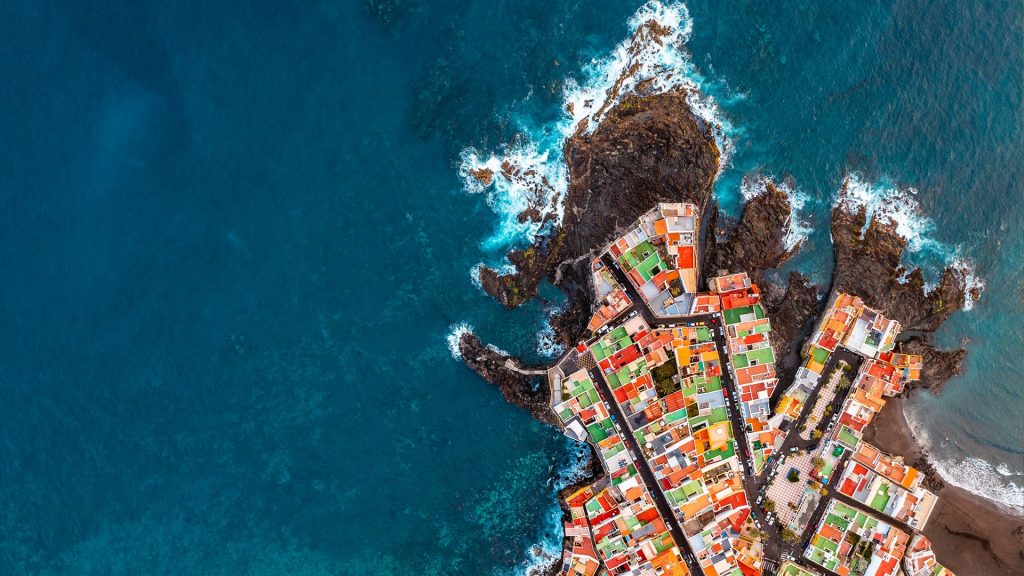 Aerial view of colorful houses, Tenerife, Canary Islands, Spain