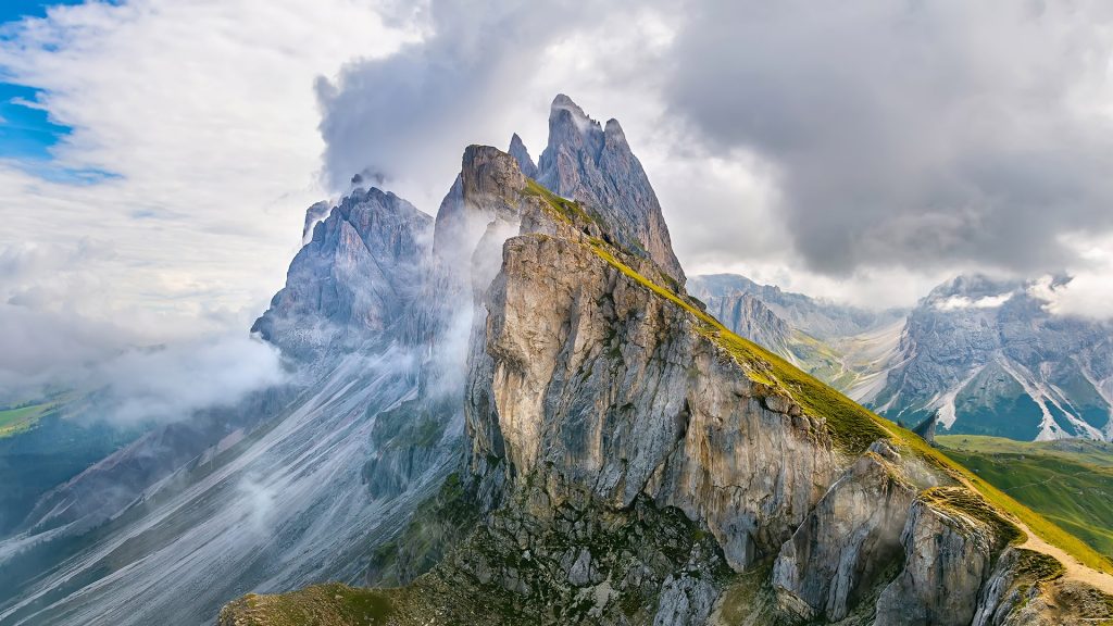 Odle mountain range, Seceda peak in Dolomites Alps, South Tyrol, Italy