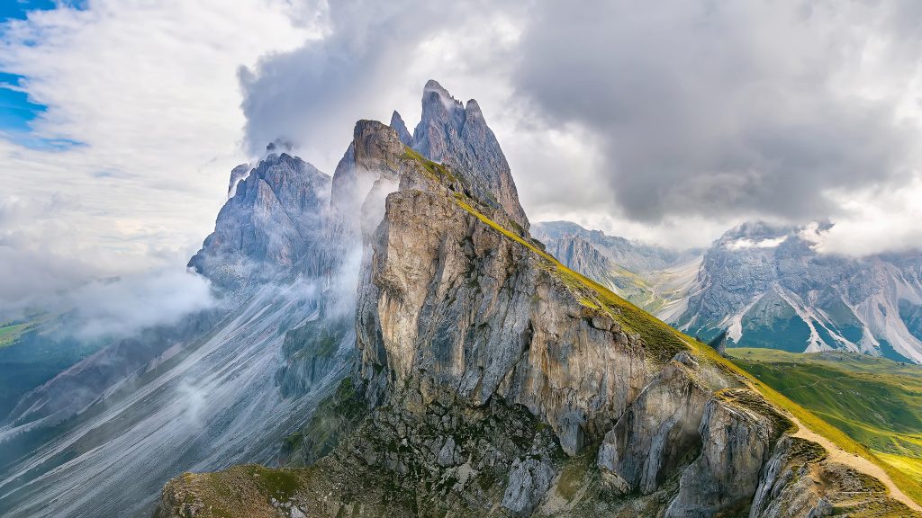 Odle mountain range, Seceda peak in Dolomites Alps, South Tyrol, Italy