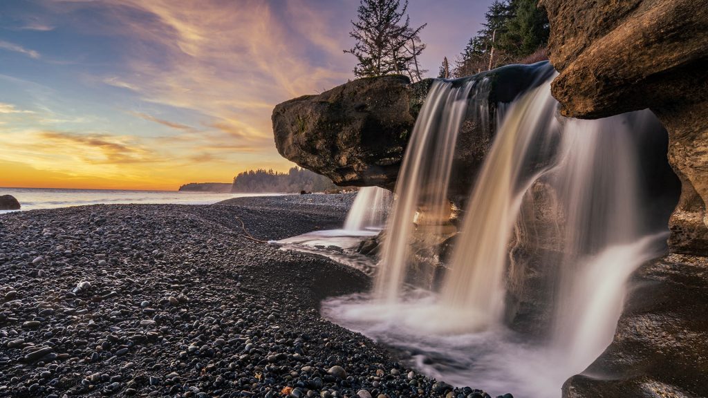 Sandcut Beach Falls on the coast of Vancouver Island near Sooke, British Columbia, Canada