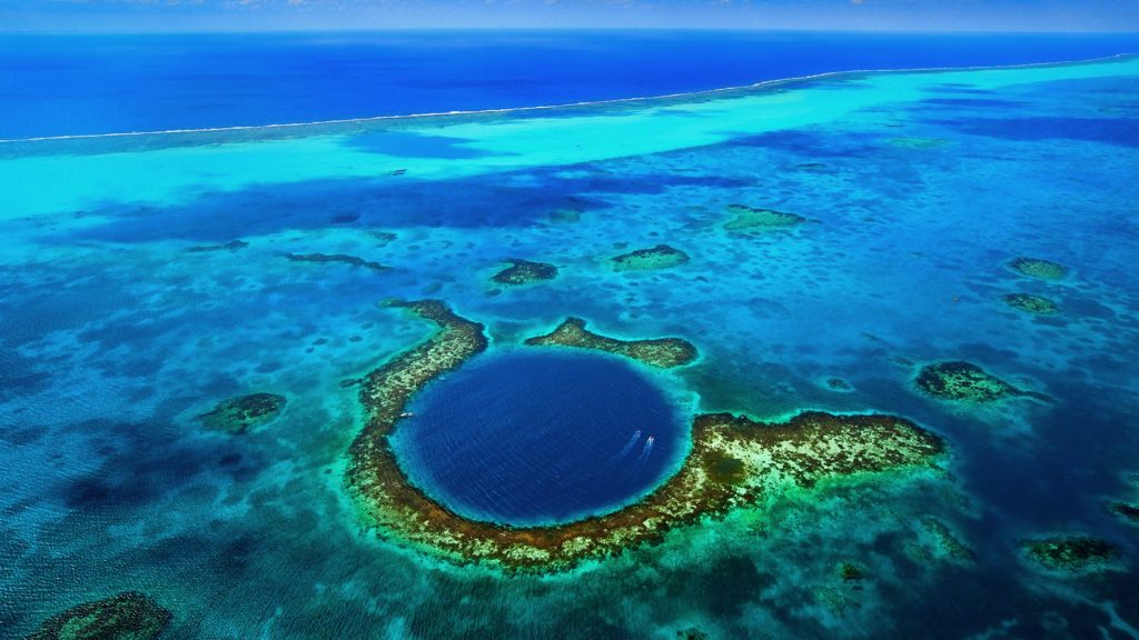 The Great Blue Hole giant marine sinkhole off the coast of Belize