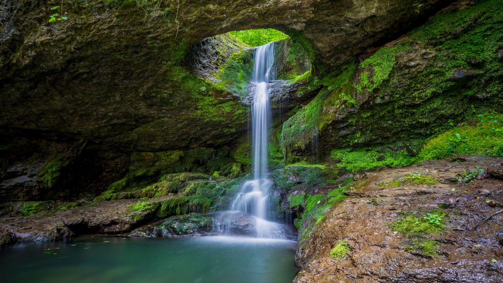 Fascinating waterfall in the forest, Deliklikaya Waterfall, Murgul district of Artvin, Turkey