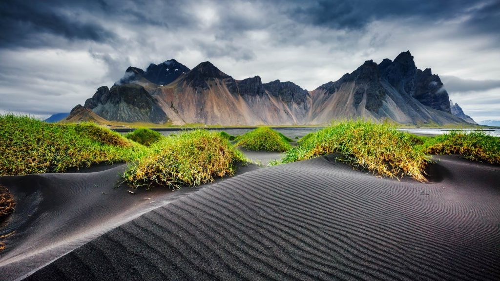 Great wind rippled beach black sand, Stokksnes cape, Vestrahorn, Iceland