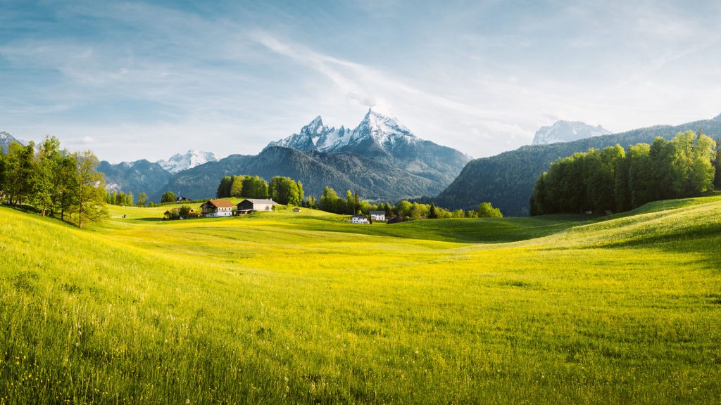 Panoramic view of landscape and mountains against sky, Berchtesgaden, Bavaria, Germany