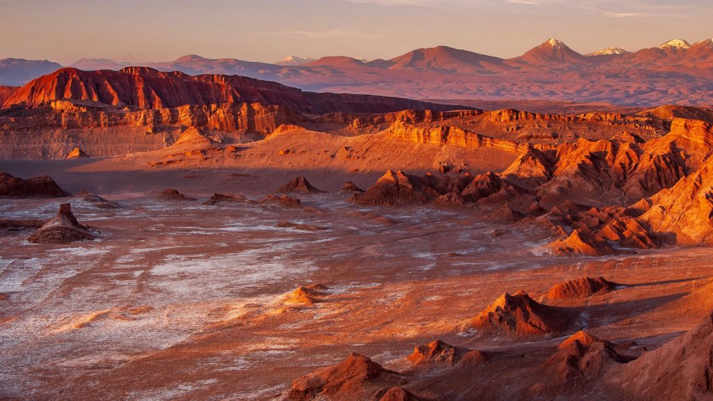 Massive crater with salt deposit in Valle de Luna or Moon Valley, San Pedro de Atacama, Chile