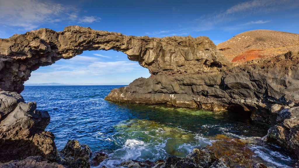 Arch of volcanic rock Charco Manso, Echedo, El Hierro, Canary Islands, Spain
