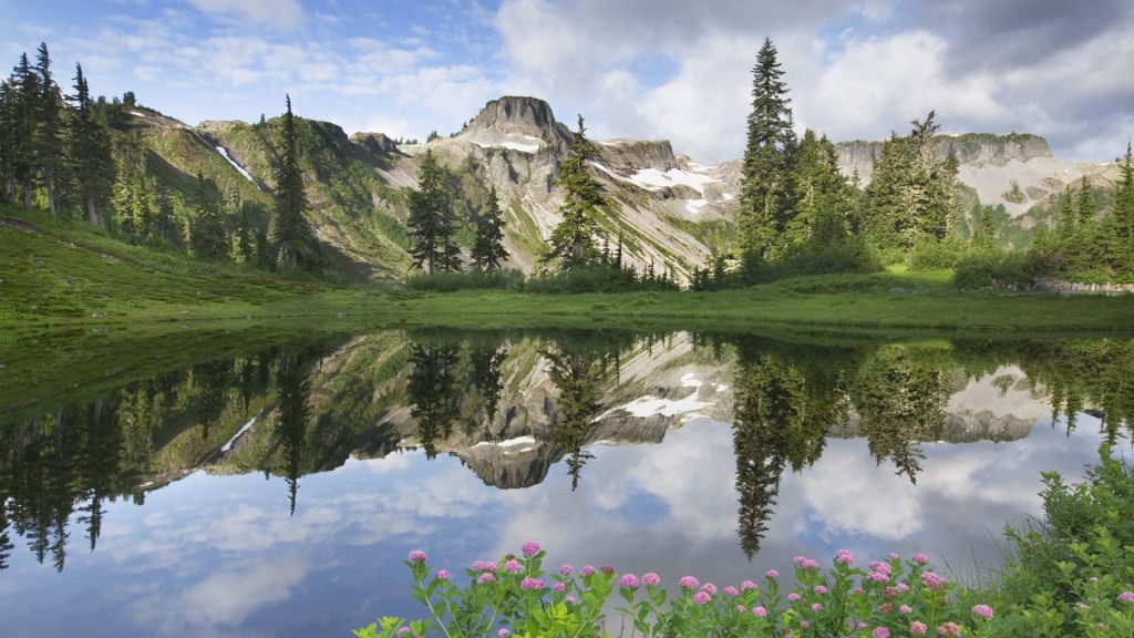 Table Mountain reflected in Heather Meadows Recreation Area, North Cascades, Washington, USA
