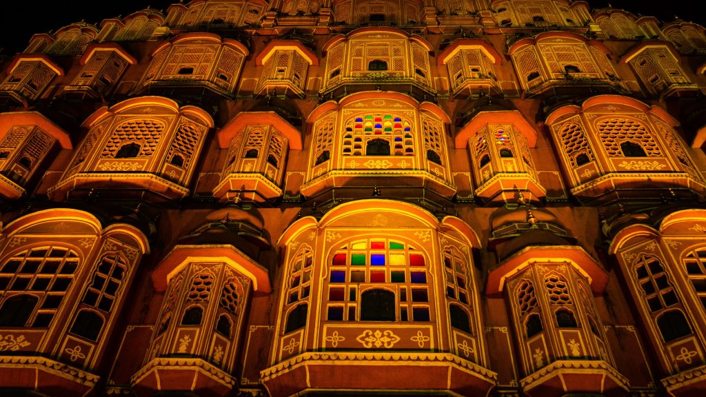 Hawa Mahal palace in night, Jaipur, Rajasthan, India