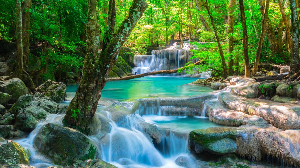 Beautiful waterfall in jungle, Erawan National Park, Thailand
