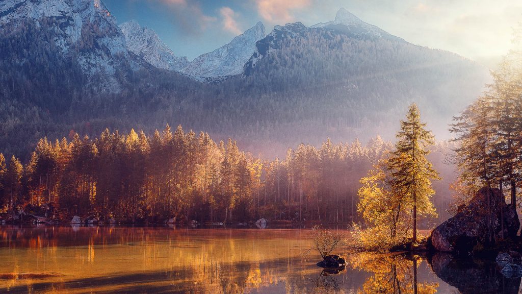 Alpine highlands at Hintersee Lake in autumn, Bavarian Alps, Germany