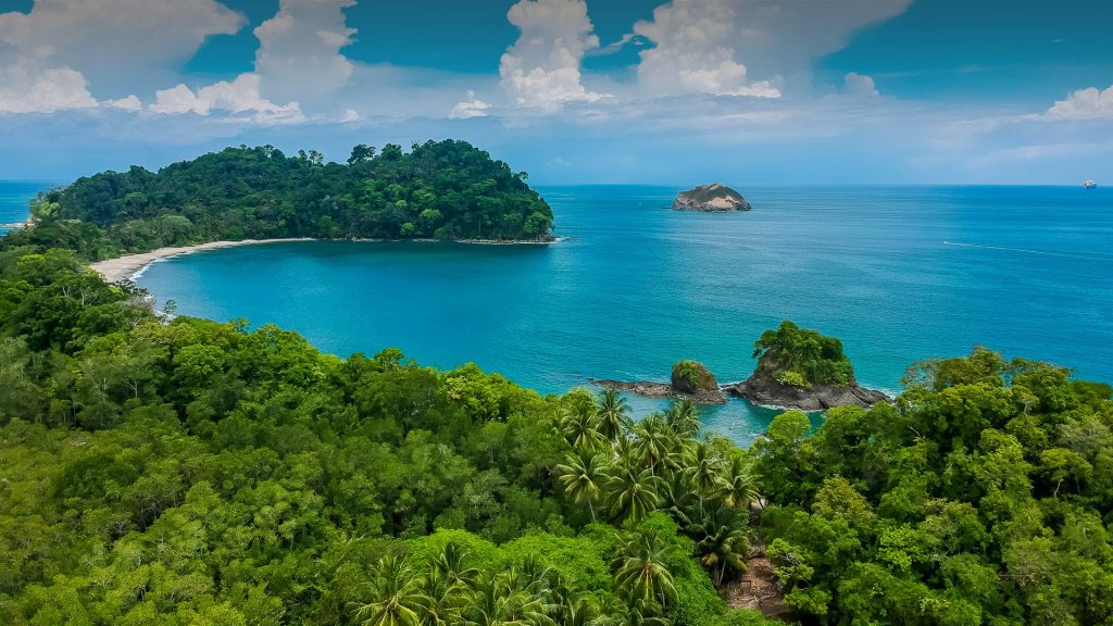 Tropic paradise island aerial view at the Caribbean Sea, Costa Rica