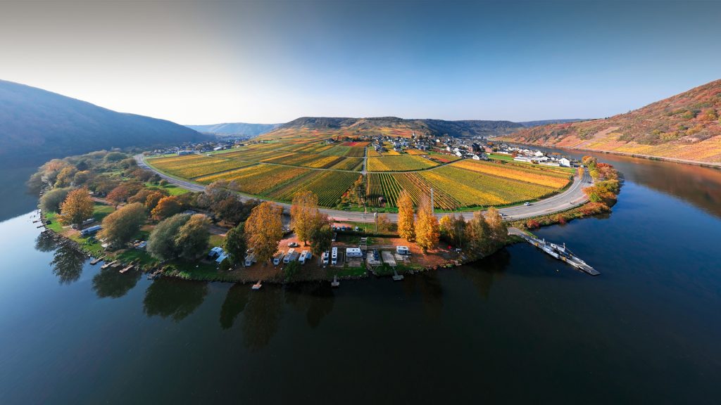 Moselle valley vineyards near Beilstein resort at autumn, Rhineland-Palatinate, Germany