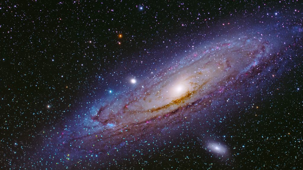 Barred spiral Andromeda Galaxy cataloged as Messier 31, M31, and NGC 224