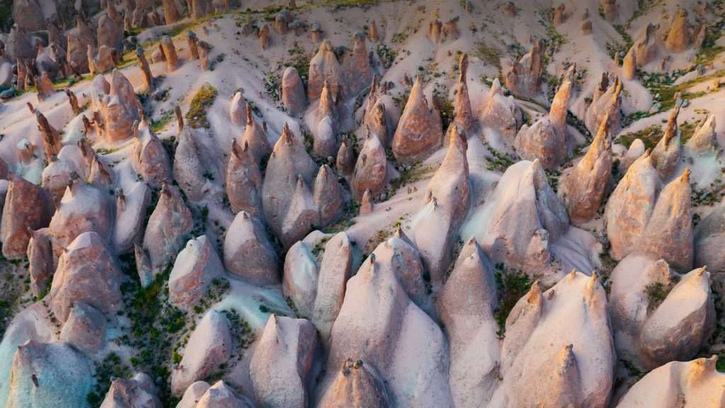 Strange rock pinnacle formations view from above, Cappadocia, Nevşehir, Turkey