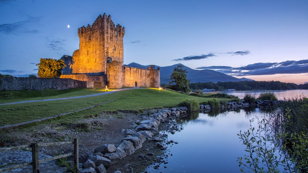 Ross Castle at twilight, Killarney National Park, County Kerry, Ireland