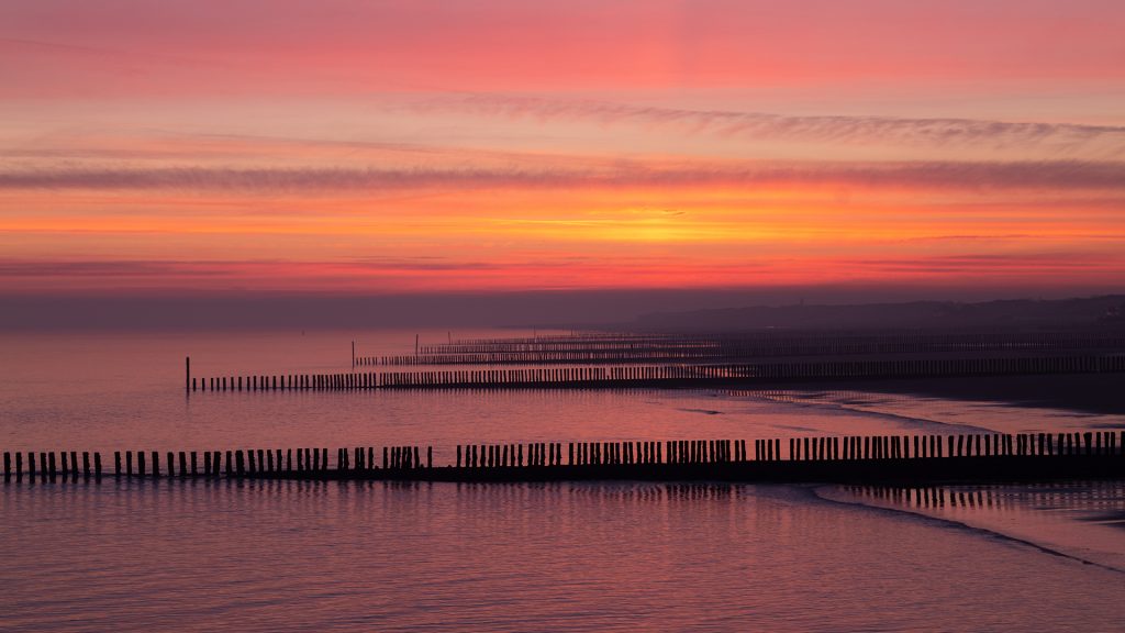 Scenic view of sea against sky during sunset, Cadzand, Zeeland, Sluis, Netherlands