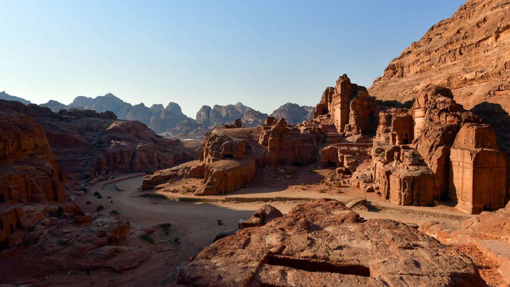 The Royal Tombs in the warm sunset light, Petra, Ma'an, Jordan