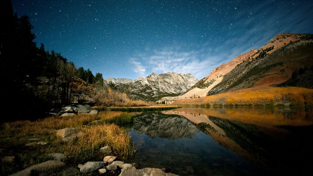 Stars over fall colors at North Lake, Eastern Sierra, California, USA