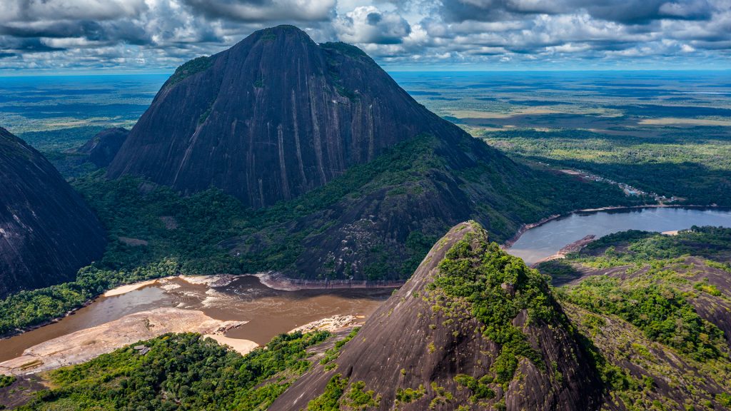 Aerial view of the huge granite hills, Cerros de Mavecure, Eastern Colombia