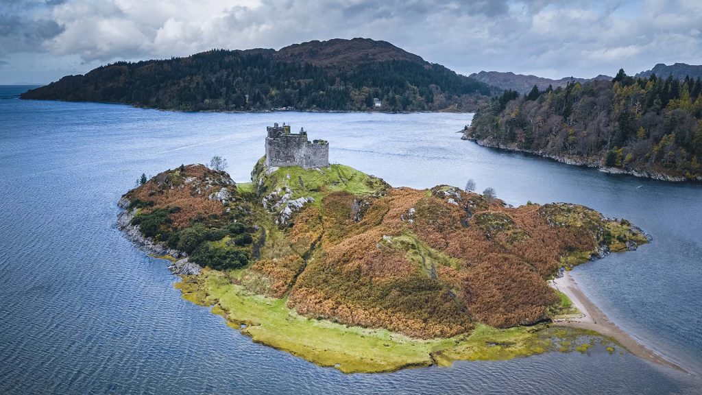 Castle Tioram and Loch Moidart at dusk, Ardnamurchan, Lochaber, Highland, Scotland, UK