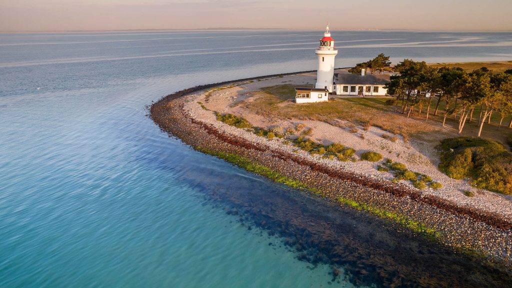 Lighthouse Sletterhage Fyr near Knebel, Helgenæs peninsula, Djursland, North Sea, Denmark