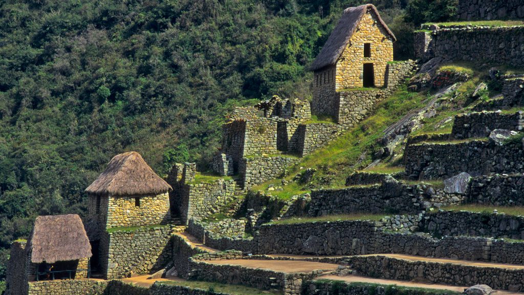 Terracing transformed the mountain into a suspended garden, Machu Picchu, Andes, Cuzco, Peru