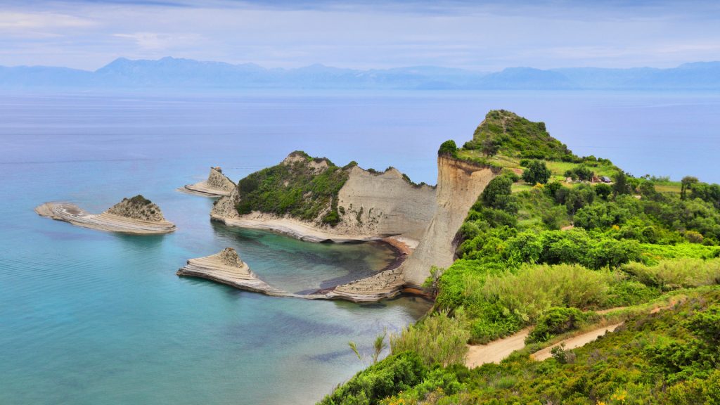 Corfu island landscape, Cape Drastis coast summer view, Ionian Sea, Greece