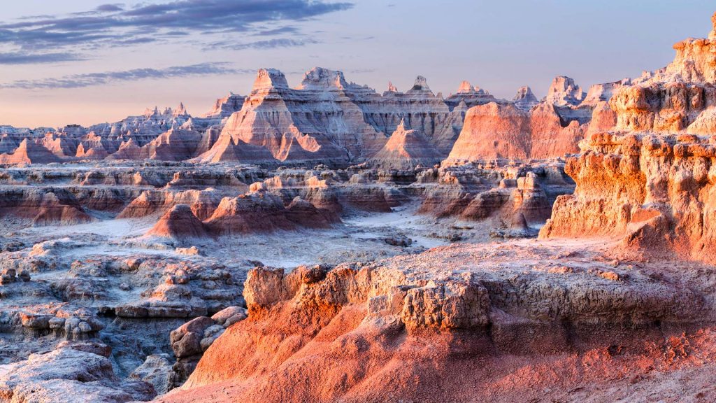 Early morning light on the Badlands National Park, South Dakota, USA