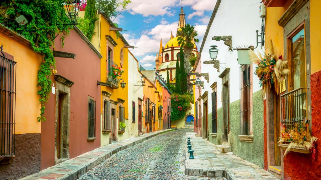 Colourful Cobblestone Street, San Miguel de Allende, Guanajuato, Mexico