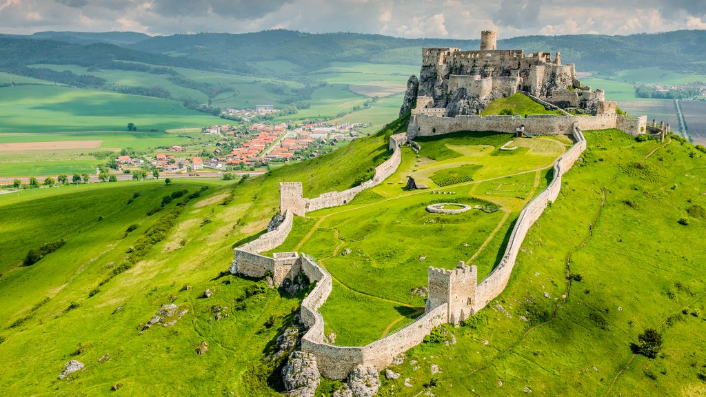 Aerial view of Spis (Spiš, Spišský) castle, Unesco Wold Heritage, Slovakia