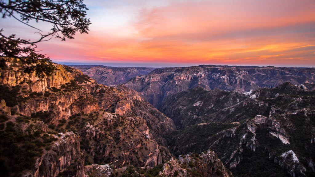 Copper Canyon in the Sierra Madre Occidental mountains at sunset, Chihuahua, Mexico