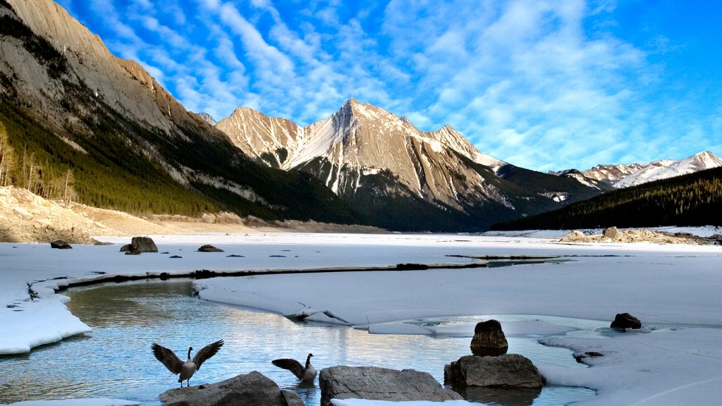 Medicine Lake in winter, Jasper National Park, Alberta, Canada