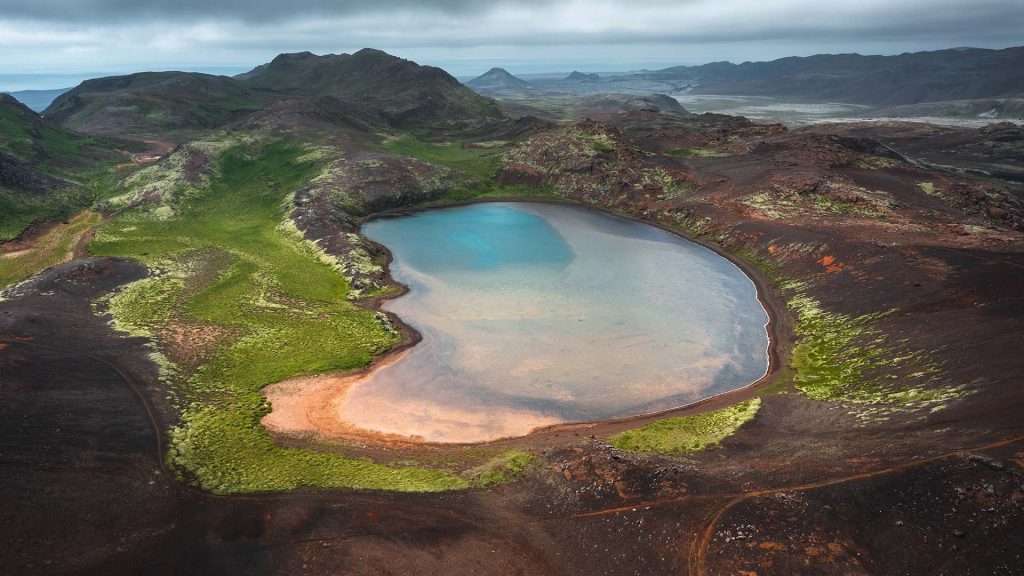 Aerial view from on Arnarvatn lake at Reykjanes peninsula in Iceland