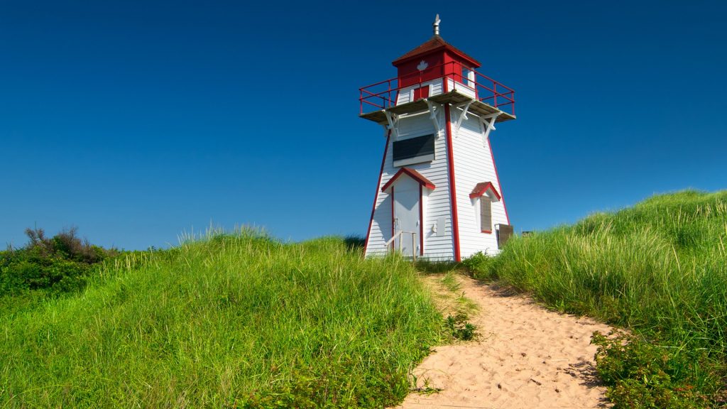 Covehead Harbor Lighthouse on Cape Stanhope of Prince Edward Island in summer, Canada