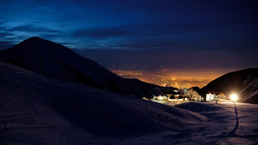 Light in the night, Palandoken resort and Erzurum city in mountains, Anatolia, Turkey