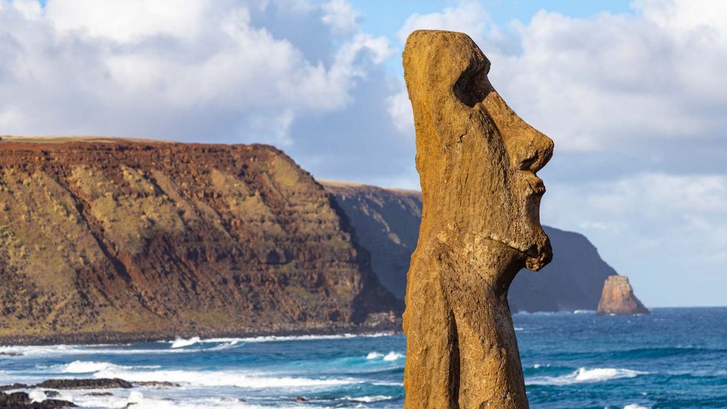 Moai stone statue at Ahu Tongariki place on Easter (Rapa Nui) Island, Chile