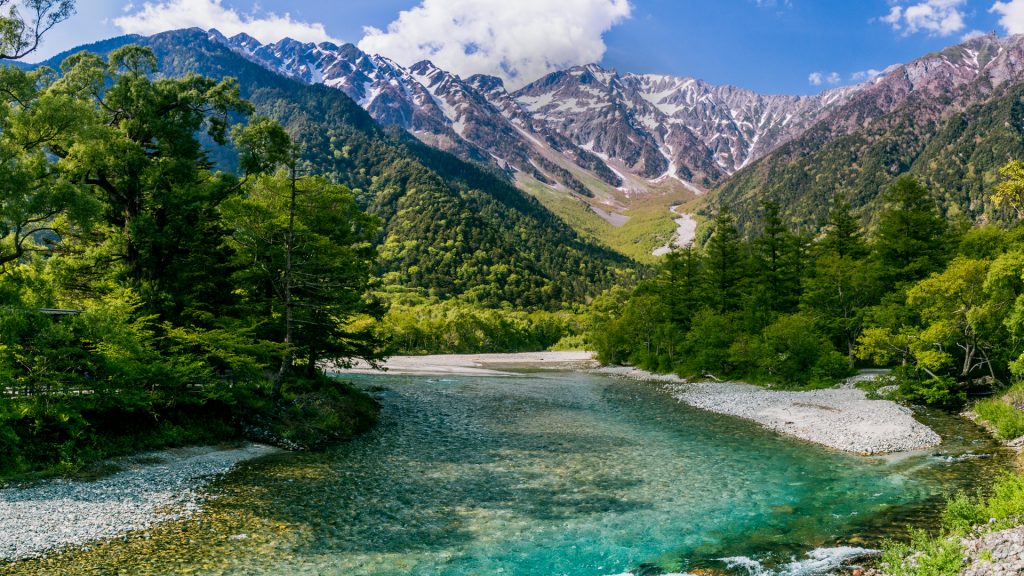 The Asuza river in Kamikōchi highland valley in Hida Mountains, Nagano, Japan