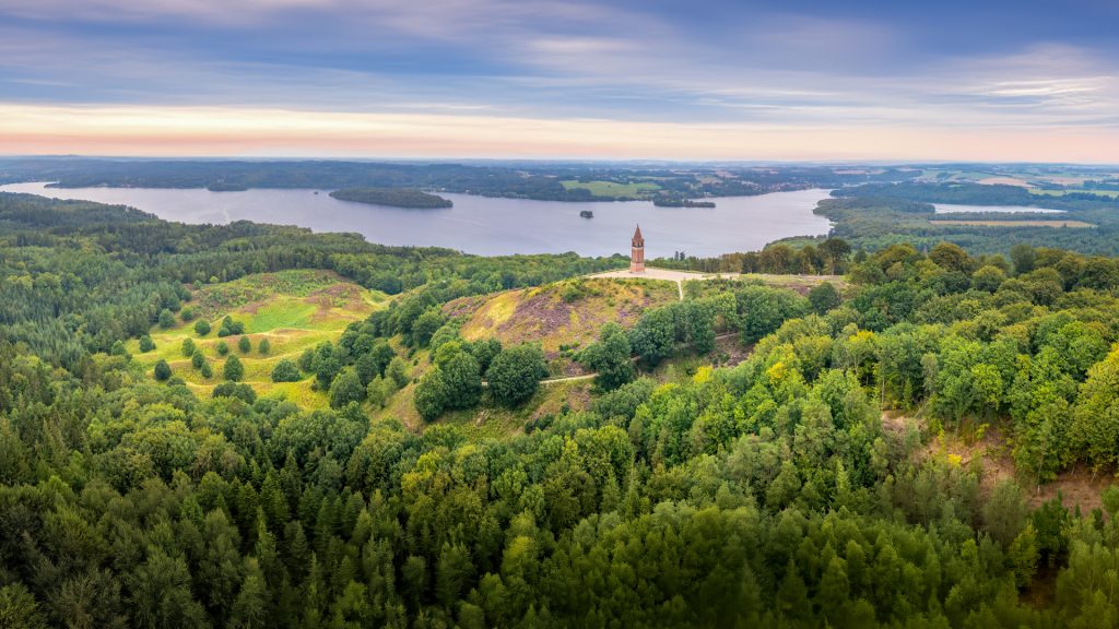 Himmelbjerget mountain between Ry and Silkeborg at sunset, Søhøjlandet, Denmark