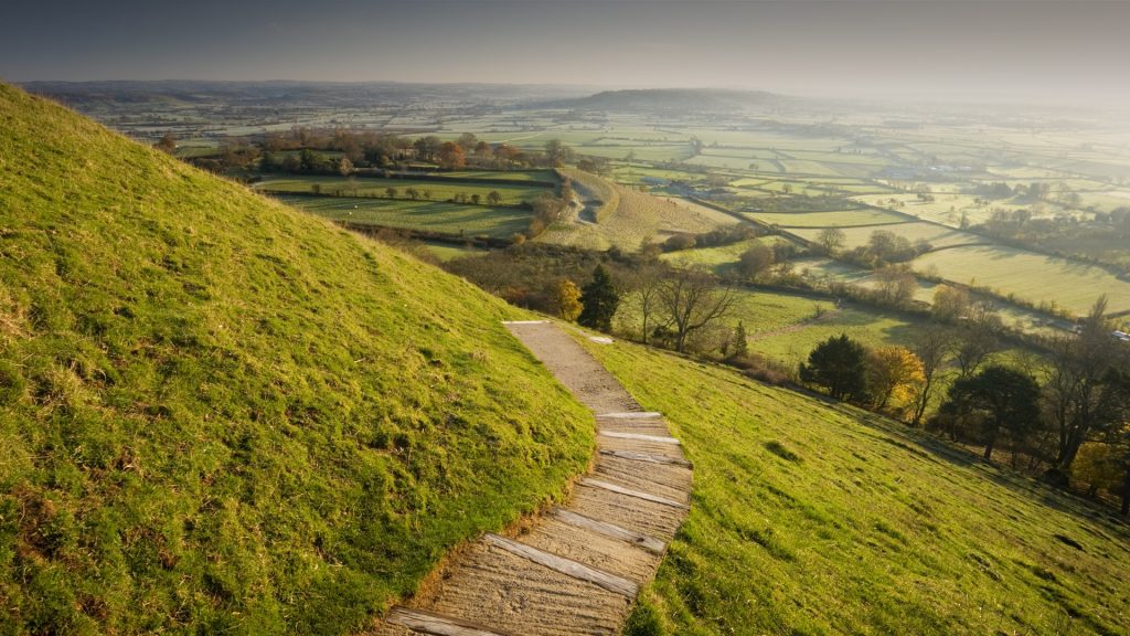 Steps on Glastonbury Tor in autumn, Somerset, England, UK