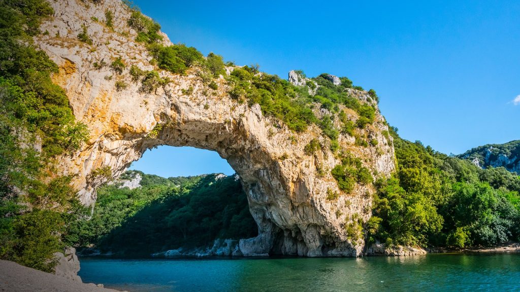 Pont d'Arc (Ardeche) natural arch and bridge in summer, Ardeche, France