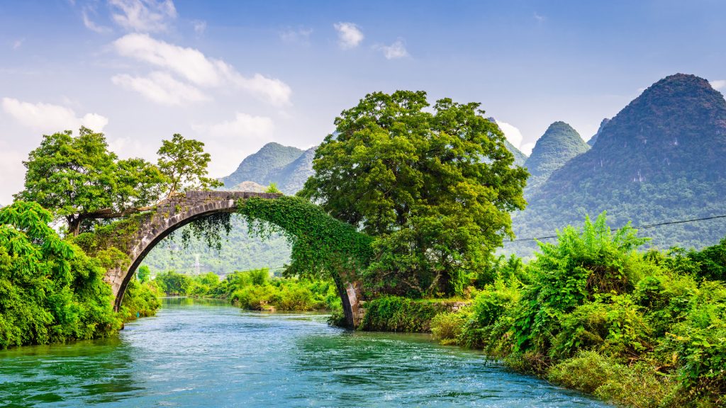 Dragon Bridge over the Li River, Yangshuo, Guangxi, China