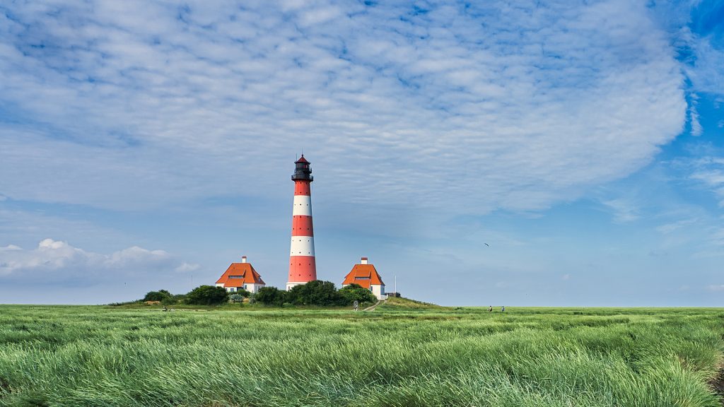 Westerheversand Lighthouse, Westerhever in Nordfriesland, Schleswig-Holstein, Germany
