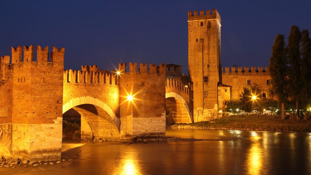 Castelvecchio in Verona at night, Italy