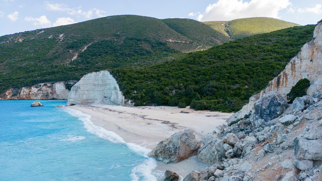 Remote and hidden Fteri beach in Kefalonia Island, Greece