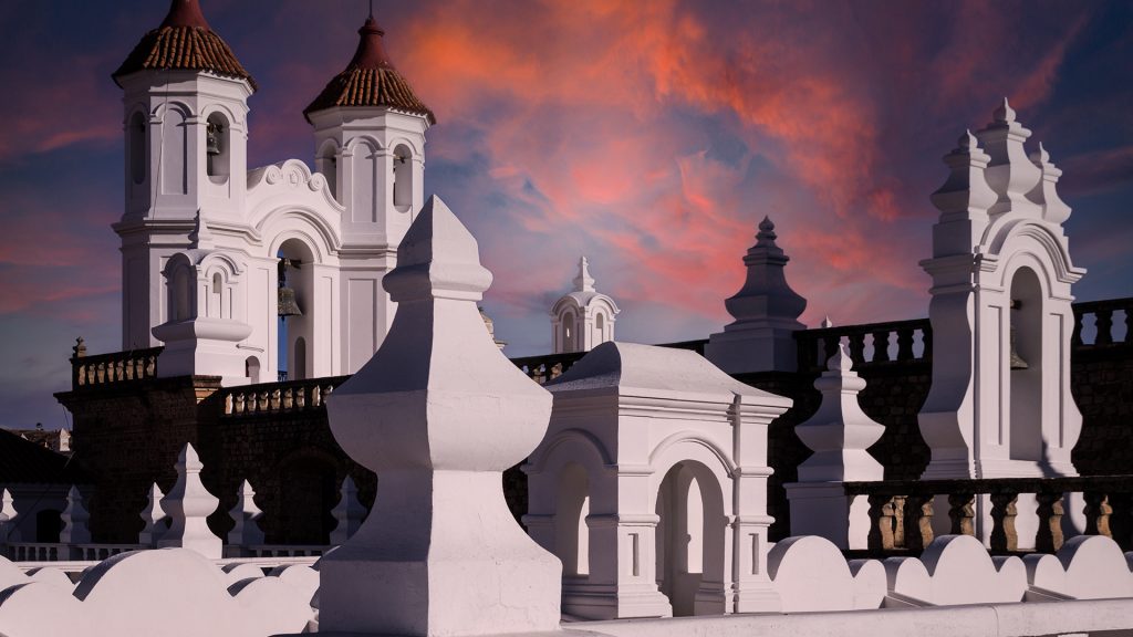 Sunset sky over San Felipe Neri Monastery in Sucre, Bolivia Sunset sky over San Felipe Neri Monastery in Sucre, Bolivia