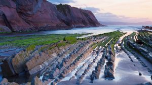 Itzurun beach at sunset, Flysch of Zumaia, Basque Coast Geopark, Gipuzkoa, Spain c11db595badb7c21fb3d663fad4b1590