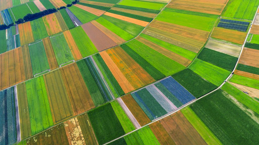 Fields aerial view in Bavaria, Germany