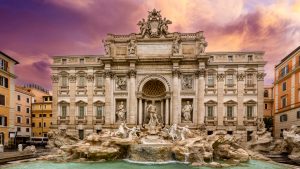 Trevi Fountain at sunset in the city of Rome, Lazio, Italy fe9eccee17d472557620158195e73b9d