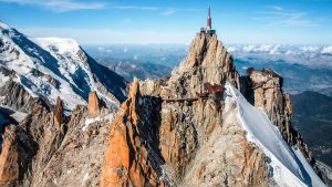 Aiguille du Midi aerial view from Mont Blanc massif in Alps mountains in autumn, France 165f3f9d5642392179aa094e7a42664d