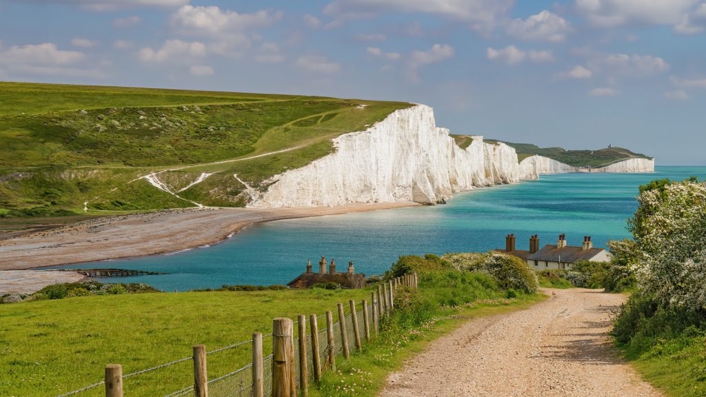 View of the White cliffs of Dover in summer, Sussex, England, UK